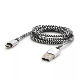 Cablu USB cu logo (2.0), USB A tată - microUSB tată, 1m, 480 Mb/s, 5V/2A, argintiu, cutie, împletitură de nailon, capac de capăt din aluminiu Cablu USB cu logo (2.0), USB A tată - microUSB tată, 1m, 480 Mb/s, 5V/2A, argintiu, cutie, împletitură de nailon, capac de capăt din aluminiu