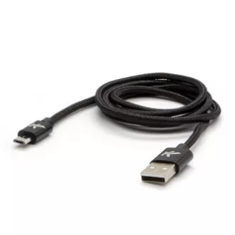 Cablu USB cu logo (2.0), USB A tată - microUSB tată, 2m, 480 Mb/s, 5V/1A, negru, cutie, împletitură nailon, capac conector din aluminiu