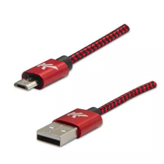 Cablu USB cu logo (2.0), USB A tată - microUSB tată, 2m, 480 Mb/s, 5V/1A, roșu, cutie, împletitură nailon, conector capac din aluminiu