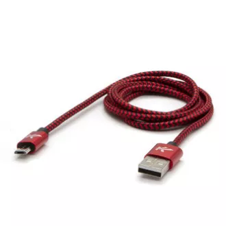 Cablu USB cu logo (2.0), USB A tată - microUSB tată, 2m, 480 Mb/s, 5V/1A, roșu, cutie, împletitură nailon, conector capac din aluminiu
