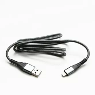 Cablu USB cu logo (2.0), USB A tată - Apple Lightning tată, 1m, certificare MFi, 5V/2.4A, argintiu, cutie, împletitură nailon, hli