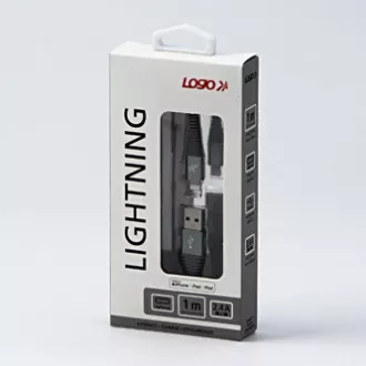 Cablu USB cu logo (2.0), USB A tată - Apple Lightning tată, 1m, certificare MFi, 5V/2.4A, argintiu, cutie, împletitură nailon, hli