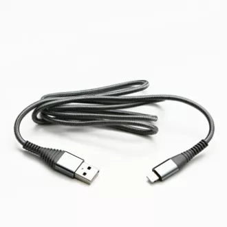Cablu USB cu logo (2.0), USB A tată - Apple Lightning tată, 2m, certificare MFi, 5V/2.4A, argintiu, cutie, împletitură nailon, hli