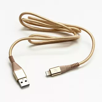 Cablu USB cu logo (2.0), USB A tată - Apple Lightning tată, 2m, certificare MFi, 5V/2.4A, auriu, cutie, împletitură nailon, aluminiu
