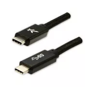 Cablu USB cu logo (3.2 gen 1), USB C tată - USB C tată, 1m, 5 Gb/s, 5V/3A, negru, cutie, împletitură de nailon, conector capac din aluminiu