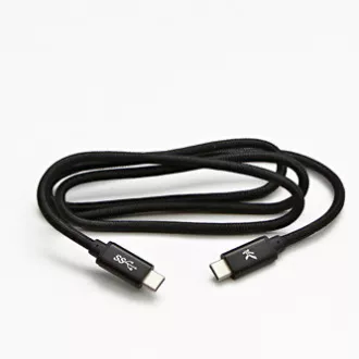 Cablu USB cu logo (3.2 gen 1), USB C tată - USB C tată, 1m, 5 Gb/s, 5V/3A, negru, cutie, împletitură de nailon, conector capac din aluminiu