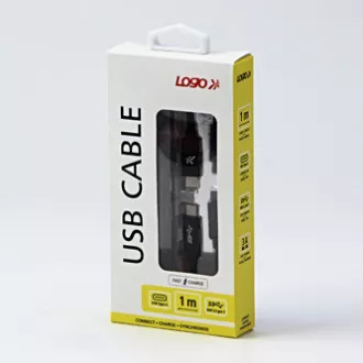 Cablu USB cu logo (3.2 gen 1), USB C tată - USB C tată, 1m, 5 Gb/s, 5V/3A, negru, cutie, împletitură de nailon, conector capac din aluminiu