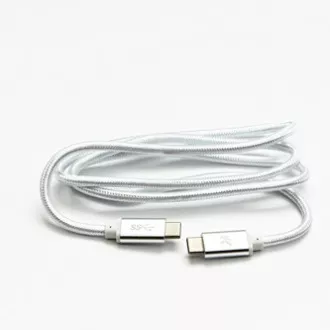 Cablu USB cu logo (3.2 gen 1), USB C tată - USB C tată, 1m, 5 Gb/s, 5V/3A, alb, cutie, împletitură de nailon, capac conector din aluminiu
