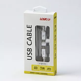 Cablu USB cu logo (3.2 gen 1), USB C tată - USB C tată, 1m, 5 Gb/s, 5V/3A, alb, cutie, împletitură de nailon, capac conector din aluminiu