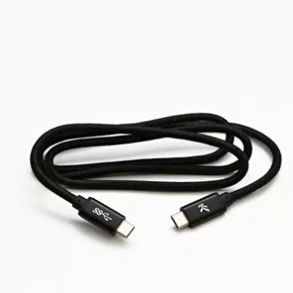Cablu USB cu logo (3.2 gen 1), USB C tată - USB C tată, 2m, 5 Gb/s, 5V/3A, negru, cutie, împletitură de nailon, conector de capac din aluminiu