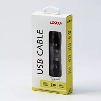 Cablu USB cu logo (3.2 gen 1), USB C tată - USB C tată, 2m, 5 Gb/s, 5V/3A, negru, cutie, împletitură de nailon, conector de capac din aluminiu