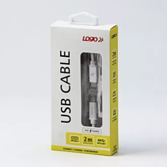 Cablu USB cu logo (3.2 gen 1), USB C tată - USB C tată, 2m, 5 Gb/s, 5V/3A, alb, cutie, împletitură de nailon, capac conector din aluminiu