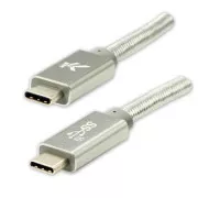Cablu USB cu logo (3.2 gen 2), USB C tată - USB C tată, 1m, putere 100W, 10 Gb/s, 20V/5A, argintiu, cutie, împletitură de nailon