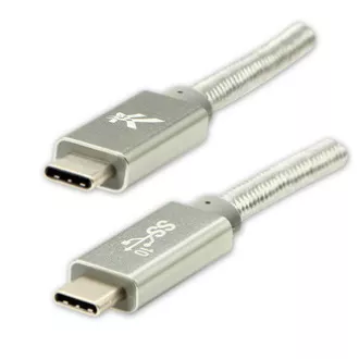Cablu USB cu logo (3.2 gen 2), USB C tată - USB C tată, 1m, putere 100W, 10 Gb/s, 20V/5A, argintiu, cutie, împletitură de nailon Cablu USB cu logo (3.2 gen 2), USB C tată - USB C tată, 1m, putere 100W, 10 Gb/s, 20V/5A, argintiu, cutie, împletitură de nailon