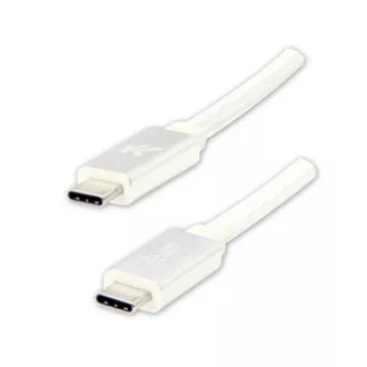 Cablu USB cu logo (3.2 gen 2), USB C tată - USB C tată, 1m, putere 100W, 10 Gb/s, 20V/5A, alb, cutie, împletitură nailon, h