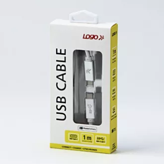 Cablu USB cu logo (3.2 gen 2), USB C tată - USB C tată, 1m, putere 100W, 10 Gb/s, 20V/5A, alb, cutie, împletitură nailon, h