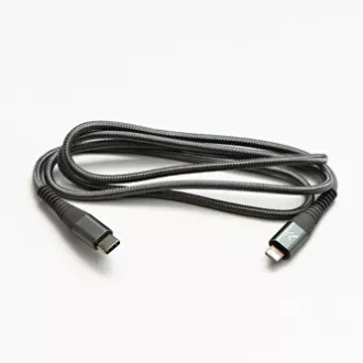 Cablu USB cu logo (2.0), USB C tată - Apple Lightning tată, 1m, certificare MFi, 5V/3A, argintiu, cutie, împletitură de nailon, lut