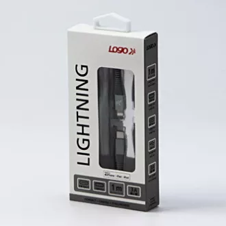 Cablu USB cu logo (2.0), USB C tată - Apple Lightning tată, 1m, certificare MFi, 5V/3A, argintiu, cutie, împletitură de nailon, lut