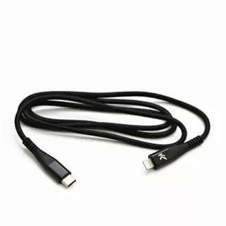 Cablu USB cu logo (2.0), USB C tată - Apple Lightning tată, 1m, certificare MFi, 5V/3A, negru, cutie, împletitură de nailon, aluminiu