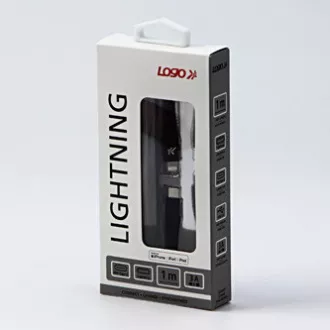 Cablu USB cu logo (2.0), USB C tată - Apple Lightning tată, 1m, certificare MFi, 5V/3A, negru, cutie, împletitură de nailon, aluminiu