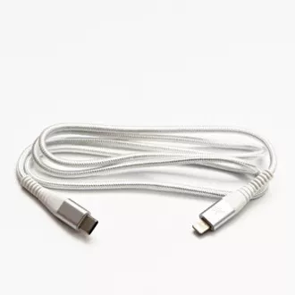 Cablu USB cu logo (2.0), USB C tată - Apple Lightning tată, 1m, certificare MFi, 5V/3A, alb, cutie, împletitură nailon, aluminiu