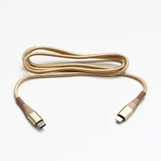 Cablu USB cu logo (2.0), USB C tată - Apple Lightning tată, 1m, certificare MFi, 5V/3A, auriu, cutie, împletitură nailon, aluminiu