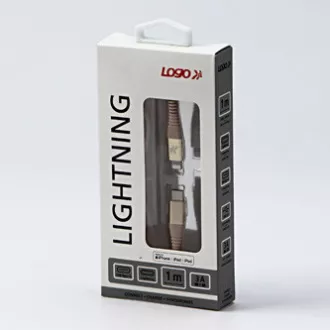 Cablu USB cu logo (2.0), USB C tată - Apple Lightning tată, 1m, certificare MFi, 5V/3A, auriu, cutie, împletitură nailon, aluminiu