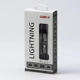 Cablu USB cu logo (2.0), USB C tată - Apple Lightning tată, 2m, certificare MFi, 5V/3A, argintiu, cutie, împletitură de nailon, lut