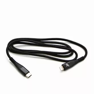 Cablu USB cu logo (2.0), USB C tată - Apple Lightning tată, 2m, certificare MFi, 5V/3A, negru, cutie, împletitură nailon, aluminiu