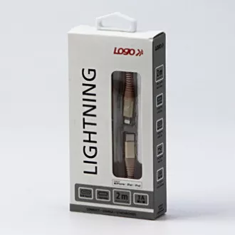 Cablu USB cu logo (2.0), USB C tată - Apple Lightning tată, 2m, certificare MFi, 5V/3A, auriu, cutie, împletitură nailon, aluminiu