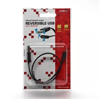 Cablu USB (2.0), USB A tată reversibil - microUSB tată reversibil, 0,3 m, plat, negru, cu două fețe, ALIMENTARE