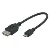 Cablu USB (2.0), microUSB mascul - USB A mamă, 0.2m, OTG, negru, REDUCERE