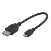 Cablu USB cu logo (2.0), microUSB mascul - USB A mamă, 0.2m, OTG, negru, LA REDUCERE
