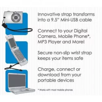 Cablu USB cu logo (2.0), USB A tată - miniUSB tată, 0,3 m, negru, curea pentru cameră, ÎN VÂNZARE
