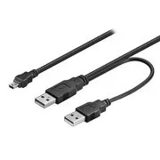 Cablu USB cu logo (2.0), 2x USB A tată - miniUSB tată, 0,6 m, negru, blister, RETAIL