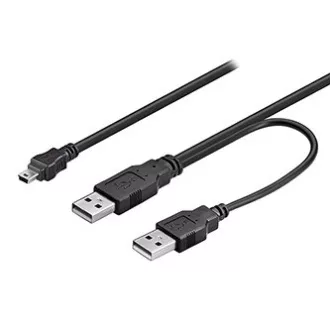Cablu USB cu logo (2.0), 2x USB A tată - miniUSB tată, 0,6 m, negru, blister, RETAIL