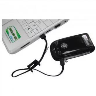 Cablu USB cu logo (2.0), USB A tată - microUSB tată, 0,3 m, negru, buclă pentru cameră/MP3 player, REDUCERE