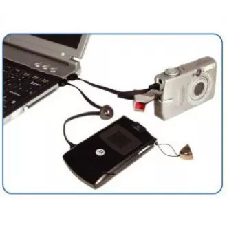 Cablu USB cu logo (2.0), USB A tată - microUSB tată, 0,3 m, negru, buclă pentru cameră/MP3 player, REDUCERE