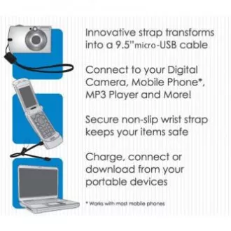 Cablu USB cu logo (2.0), USB A tată - microUSB tată, 0,3 m, negru, buclă pentru cameră/MP3 player, REDUCERE