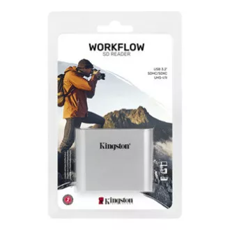 Cititor de carduri de memorie USB Kingston (3.2), cititor de carduri SDHC/SDXC UHS-II cu două sloturi Workflow, SD, extern, argintiu