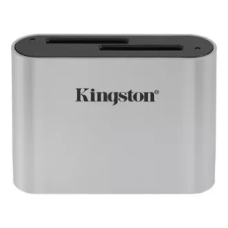 Cititor de carduri de memorie USB Kingston (3.2), cititor de carduri SDHC/SDXC UHS-II cu două sloturi Workflow, SD, extern, argintiu