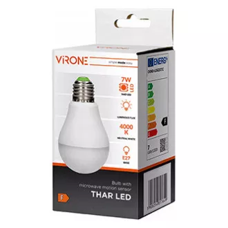 Bec cu LED Virone E27, 220-240V, 7W, 825lm, 4000k, alb neutru, 25000h, cu senzor de mișcare Bec cu LED Virone E27, 220-240V, 7W, 825lm, 4000k, alb neutru, 25000h, cu senzor de mișcare