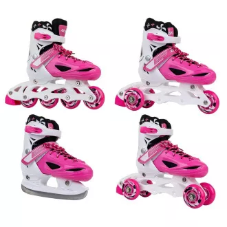 Patine cu rotile 4in1 Enero KIDS - roz-alb