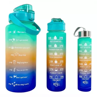 Sticlă sport motivațională 3 în 1, 2000 ml + 900 ml + 300 ml
