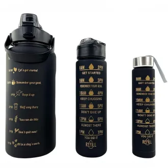 Sticlă sport motivațională 3 în 1, 2000 ml + 900 ml + 300 ml
