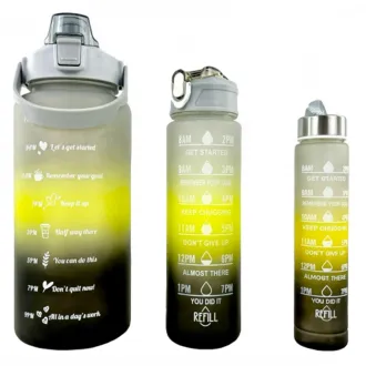 Sticlă sport motivațională 3 în 1, 2000 ml + 900 ml + 300 ml
