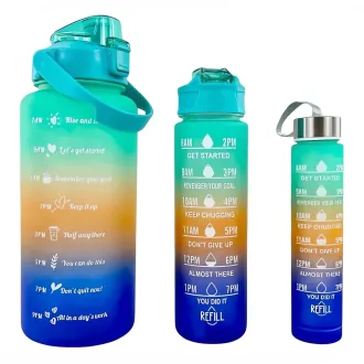 Sticlă sport motivațională 3 în 1, 2000 ml + 900 ml + 300 ml