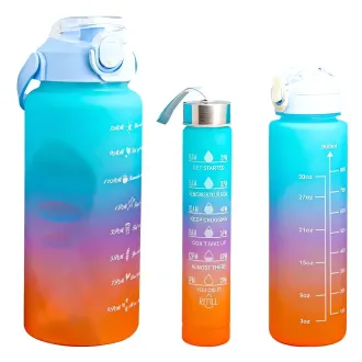 Sticlă sport motivațională 3 în 1, 2000 ml + 900 ml + 300 ml