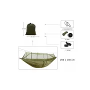Plasă de camping suspendată 260x140 cm, pentru o persoană, capacitate de încărcare până la 190 kg