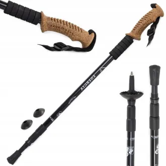 Bețe de trekking pentru nordic walking cu mâner ergonomic din plută, 135 cm, 2 buc.